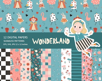 Wonderland Digital Paper: Fairytale Seamless Pattern (Digital Download)
