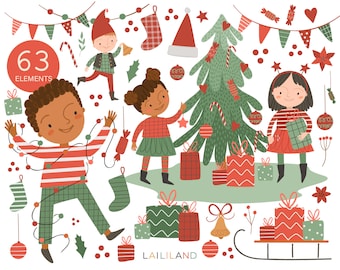 Clipart de Navidad para niños: Gráficos vectoriales PNG festivos (descarga digital)