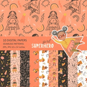 Superhero digital paper, superhero girl seamless pattern, kids seamless pattern, digital download, Personal and Commercial use 002