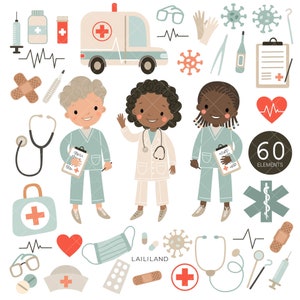 Clipart del dottore, clipart dell'infermiera, clipart dei bambini del dottore, clipart dell'ambulanza, clipart medica, download digitale, uso personale e commerciale 039