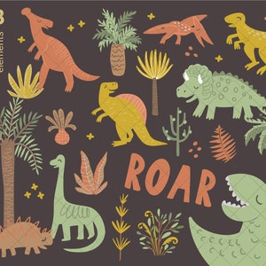 Dinosaur clipart, vector clipart digital download, dinosaur clip art, t-rex, triceratops, diplodocus, Personal and Commercial use 022