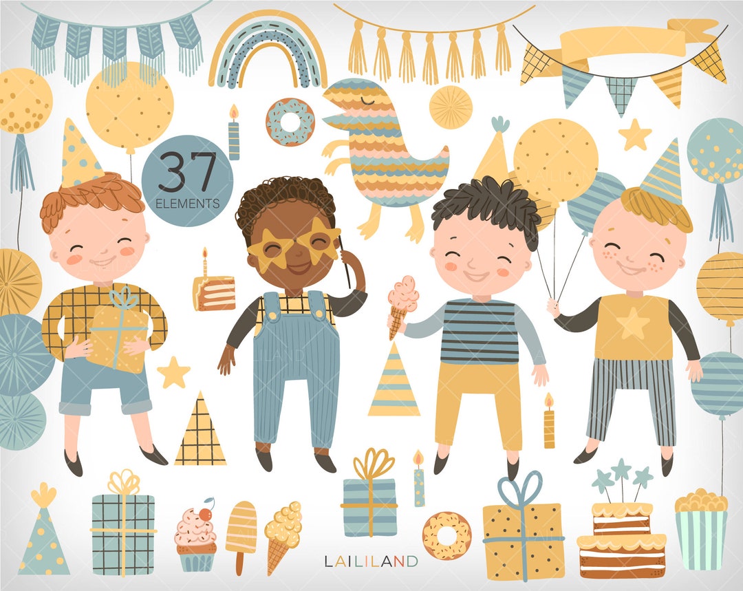 Birthday Party Boy Clip Art, Birthday Party Clipart, Birthday Cake