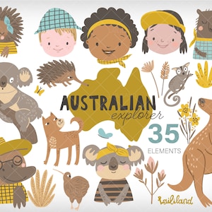 Australian animals clipart, koala, kangaroo, wombat, platypus, dingo dog, emu, echidna, sugar squirrel, Personal and Commercial use