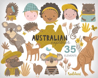 Clipart di animali australiani: koala, canguro, vombato (PNG, EPS, SVG)