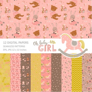 Baby girl digital paper, baby seamless patterns, baby shower digital paper, newborn digital paper, baby girl,  Personal & Commercial use 008
