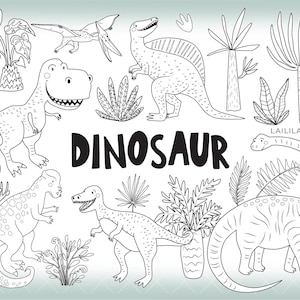 Dinosaurier schwarz weiß Clipart, Dinosaurier Doodle Clip Art, Dinosaurier digitaler Stempel, sofortiger Download, persönlicher und kommerzieller Gebrauch