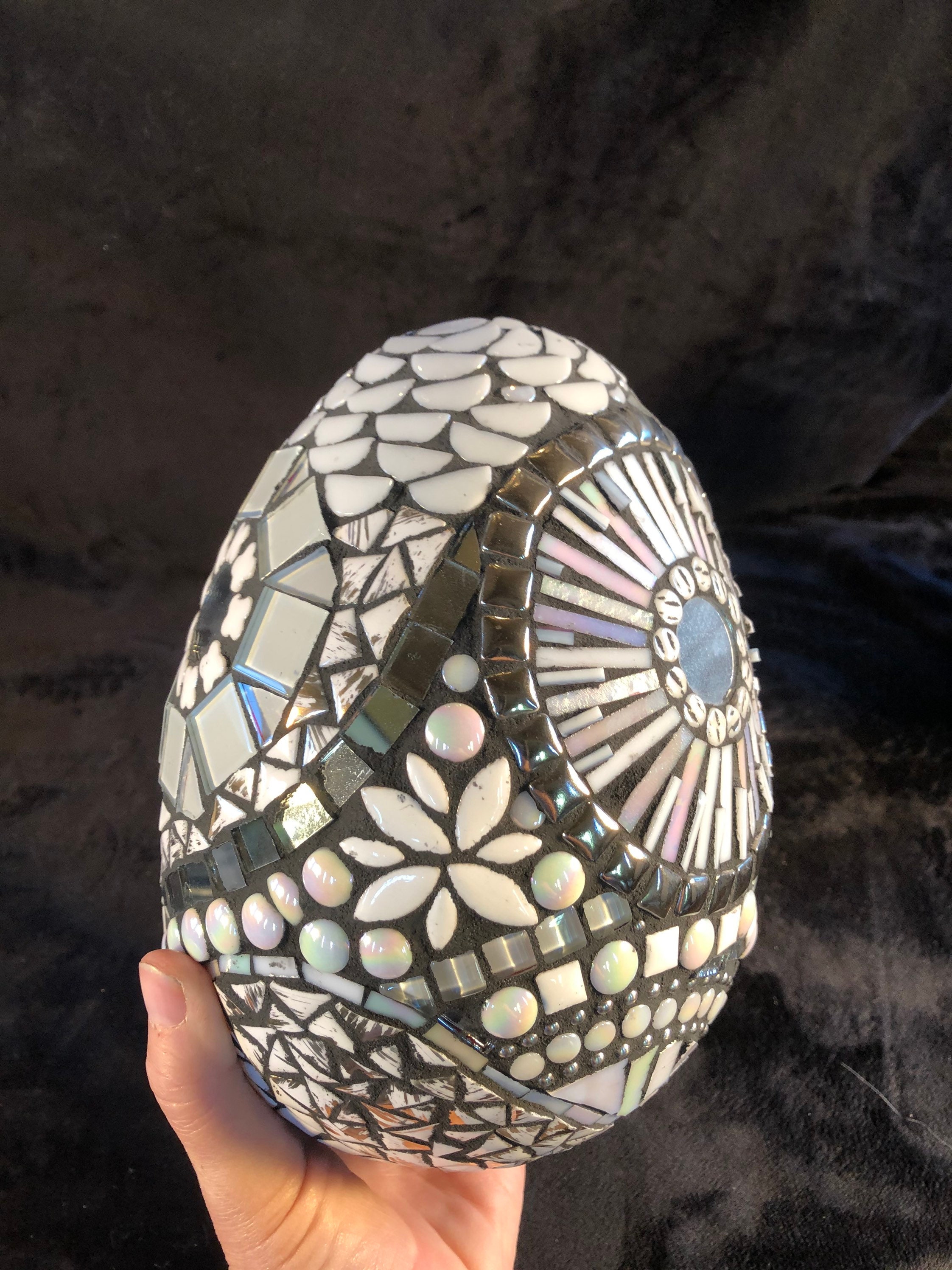 White mosaic large egg. One of a kind art piece Etsy