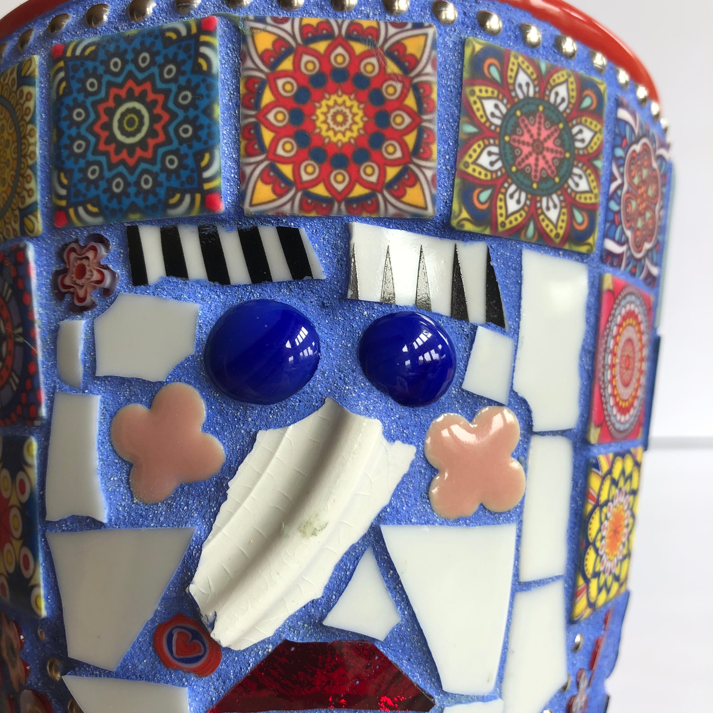 A Blue mosaic face garden pot art gift Etsy