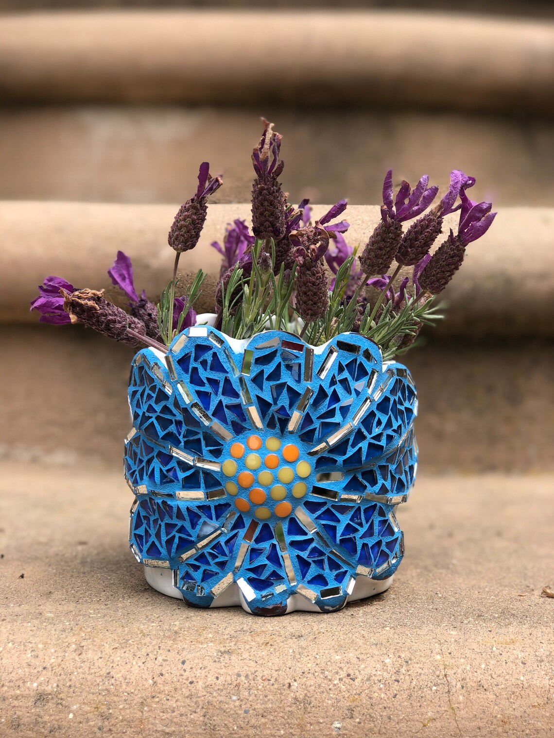 Stained glass handmade two sided ceramic flower pot. Art gift Etsy