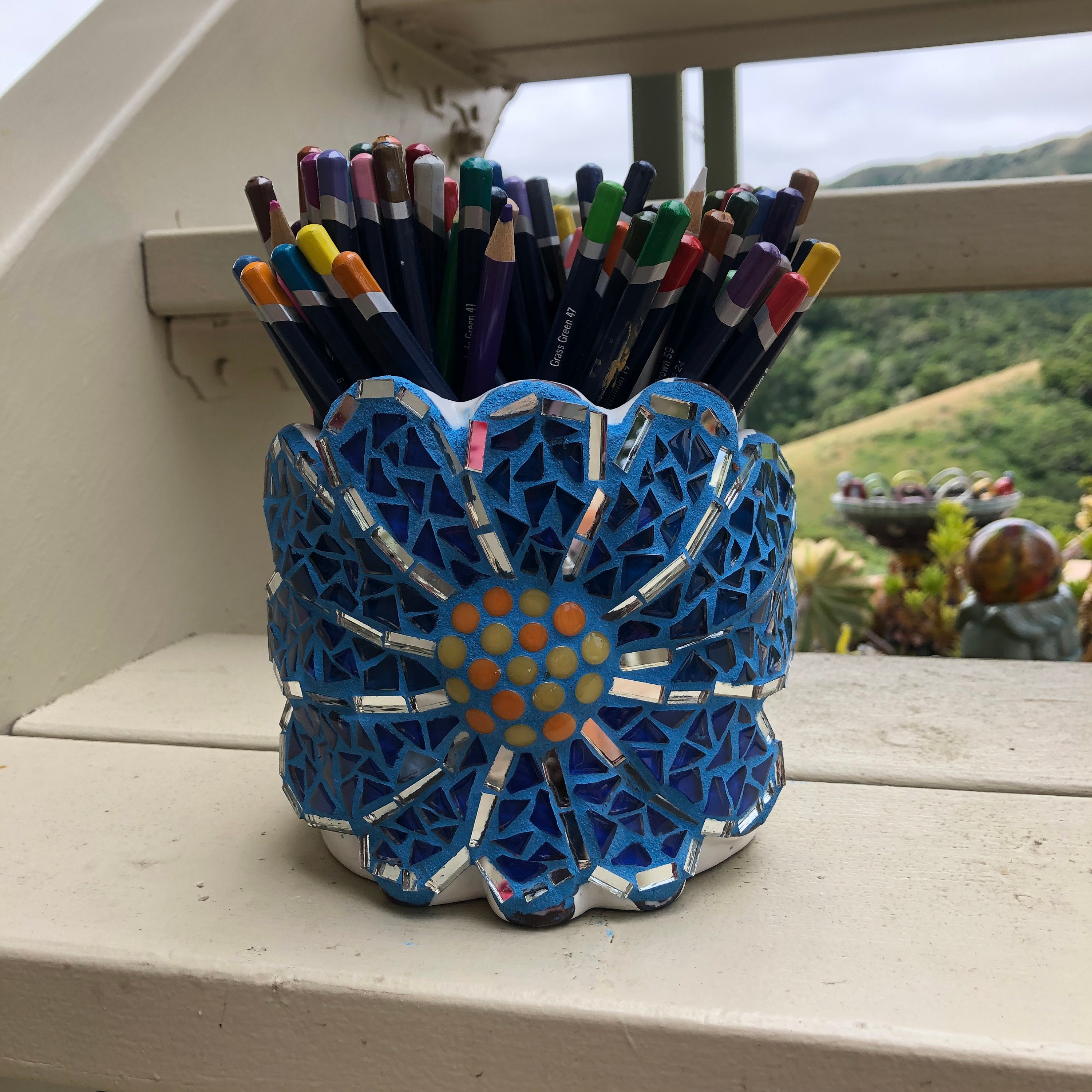 Stained glass handmade two sided ceramic flower pot. Art gift Etsy