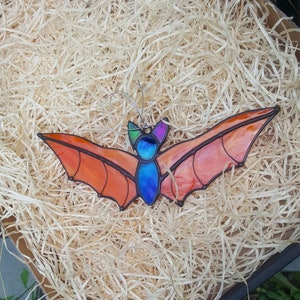 Orange Bat stained glass window hangings,Cute,Halloween Decorations, glass decor, Stained glass suncatcher,Witch Decor,Bat kinder