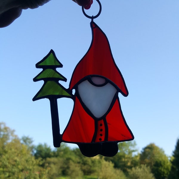 Stained Glass Christmas Gnome, Gift, Glass Decor