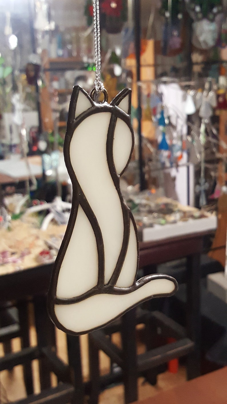 White Cat,stained Glass Cat, Cat Lovers, Decoration Glass Ornament