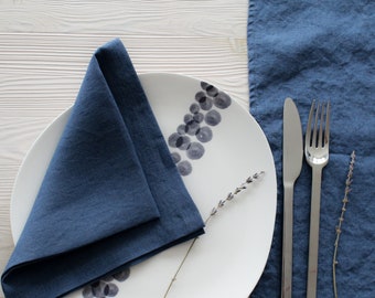 Denim Blue Dinner Napkin, Linen Napkin, Bulk Wedding Napkin, Tea Napkin, Table Decoration Ideas, Large Dinner Napkin Cloth,Bulk Linen Napkin