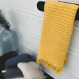 Mustard Waffle Towel, Washcloth, Small Hand Towel for Guest Bathroom, Soft Cotton Towel Single or Set of 2, Absorbent Every Day Towel