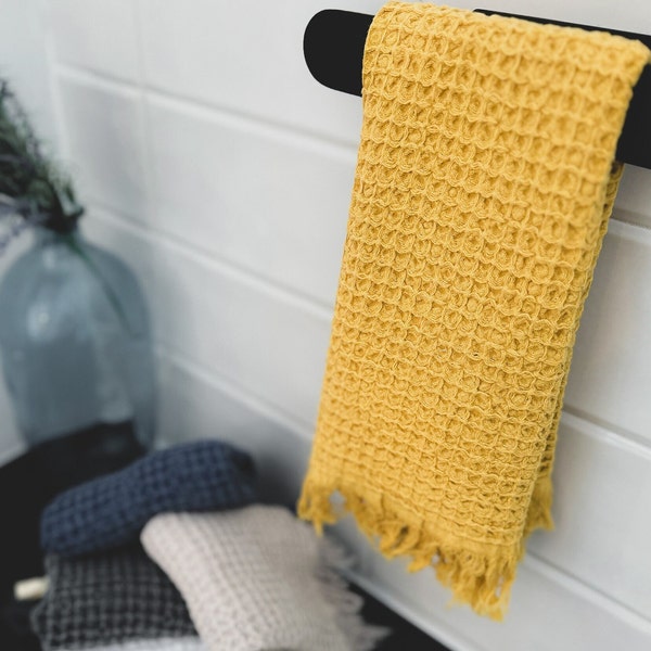 Mustard Waffle Towel, Washcloth, Small Hand Towel for Guest Bathroom, Soft Cotton Towel Single or Set of 2, Absorbent Every Day Towel