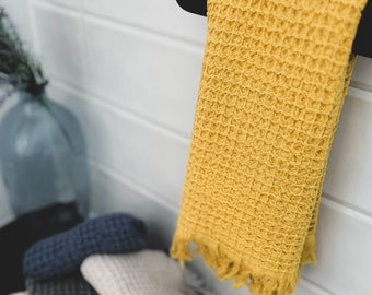 Mustard Waffle Towel, Washcloth, Small Hand Towel for Guest Bathroom, Soft Cotton Towel Single or Set of 2, Absorbent Every Day Towel