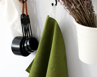 Forest Green Linen Towel, Christmas Gift, Gift For Home, Set of 2 or Single, Dish Towel, Hand Towel, Green Kitchen Towel With Loop,Tea Towel