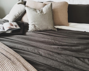 Organic Muslin Duvet Cover: Gray, GOTS Global Organic Certified Softened Cotton Bedding, Queen King Size, Bedspread, Home Gift Idea