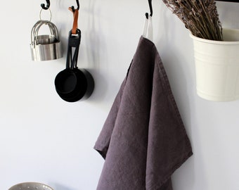 Smoke Gray Linen Kitchen Towel: Handcrafted with Hanging Loop