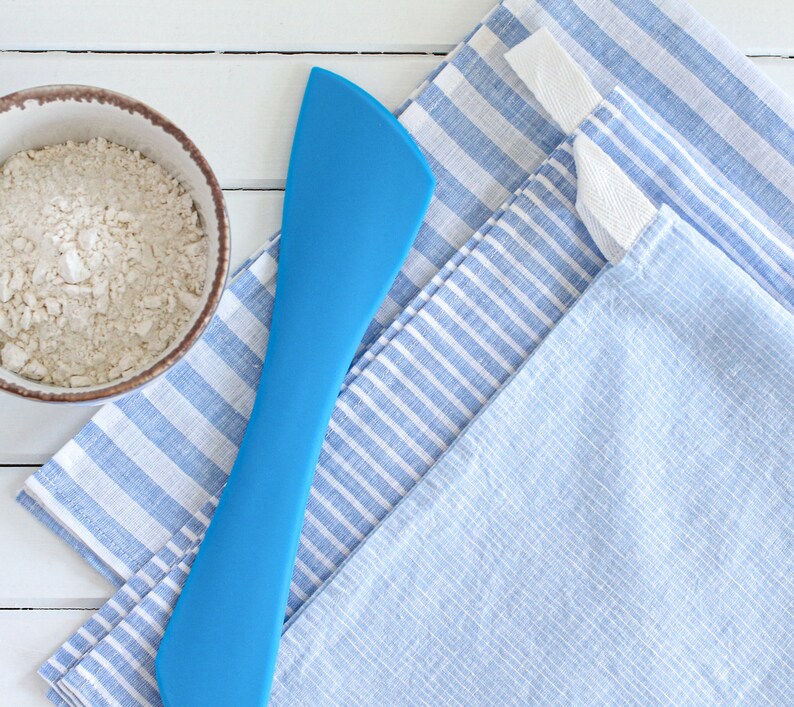 Linen Tea Towel, Set of 3 or Single, US Shop, Christmas Gift, Striped Linen Cotton Kitchen Towel Set With Loop, Gift For Kitchen, Holiday image 5