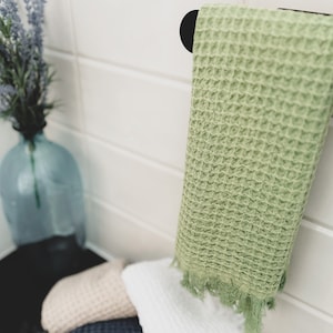 Waffle Towel Green, Towel for Bathroom, Sage Washcloth, Hand Towel for Guest Bath, Soft Cotton Towel Single, Set of 2, Stone Washed Towel