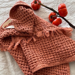 Terracotta waffle towel, Stone washed waffle towel, Cinnamon, Hand towel, Washcloth, Fluffy soft cotton towel, Absorbent, Every day towel