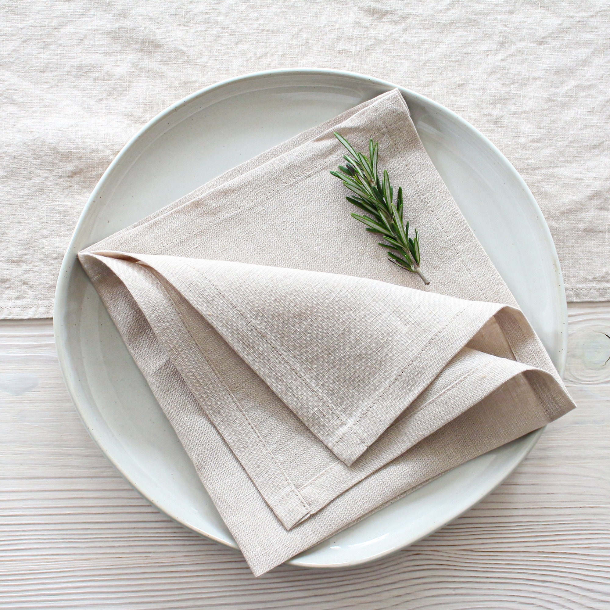 12 Linen Dinner Napkins with Hemstitched Edges 24 inch White | Cloth Table Napkins | Linen Wedding Napkins | Everyday Napkins