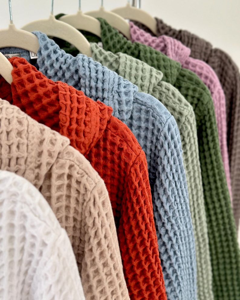 Organic Waffle Robe With Hood in Various Colors, Turkish Cotton Soft ...