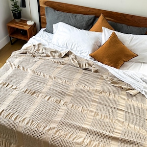 Waffle Blanket Throw in Various Colors, Blankets for Gift, Waffle Bed Cover, Soft Cotton Bed Blanket, Gifts for Fall, Christmas Gift