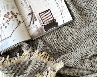 Cotton Waffle Throw Blanket with Fringes: Soft Texture, Natural Colors