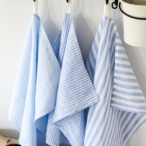 Linen Tea Towel, Set of 3 or Single, US Shop, Christmas Gift, Striped Linen Cotton Kitchen Towel Set With Loop, Gift For Kitchen, Holiday image 4