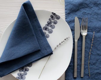 Denim Blue Linen Dinner Napkin, Bulk Wedding Napkin, Table Decoration Ideas, Large Dinner Napkin Cloth