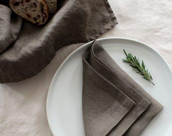 Linen Napkin, Coffee Brown Cloth Dinner Napkins for Wedding, Pre-Washed Soft, Housewarming Gift, Tea Napkin