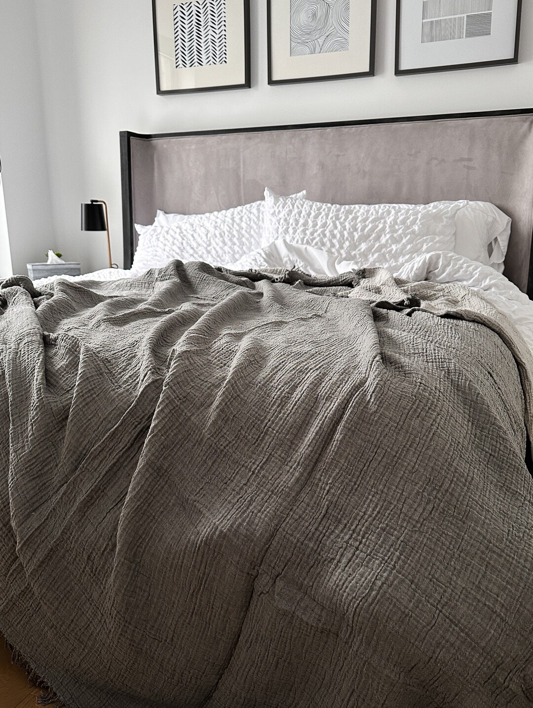 Muslin Blanket Queen, Reversible Dual Color Blanket, Oversized Muslin