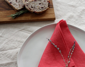 Red Linen Napkin, Christmas Table Decor, Washed Soft Red Dinner Napkin, Housewarming Gift, Linen Napkins Bulk, Wedding Napkins, Wedding Gift