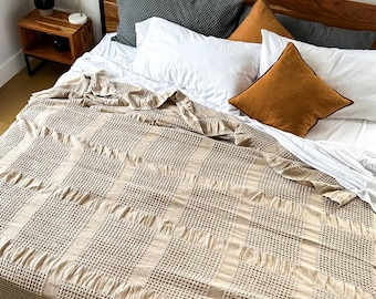 Manta de gofre marrón con leche, mantas para sofá, cubrecama de gofre, manta de algodón suave beige, regalos para otoño, ideas para regalos de Navidad