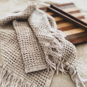 Waffle towel in natural, Stone washed soft kitchen towel, Hand towel, Washcloth, Turkish cotton towel, Absorbent, Every day towel