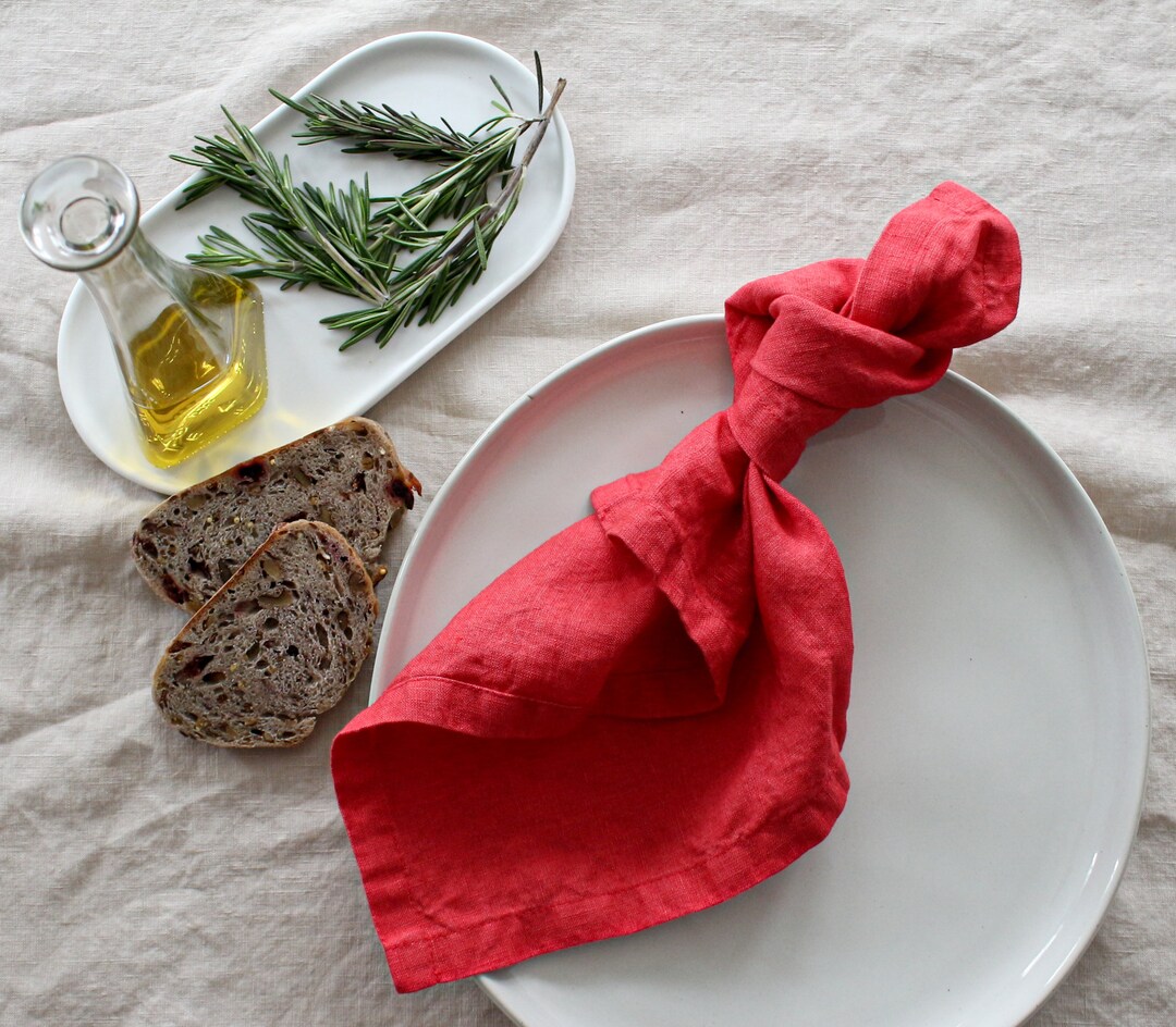 Red Linen Napkin, Christmas Table Decor, Washed Soft Red Dinner Napkin