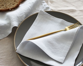 Linen Napkin Set of 4, Oyster Blue Gray Napkin, Pre-Washed Soft, Wedding Table Linens Bulk, Cloth Napkin