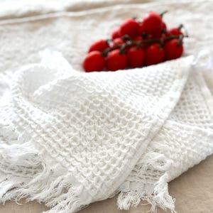 Waffle kitchen towel white, Stone washed soft hand towel, Washcloth, Guest towel, Soft cotton towel, Absorbent every day towel
