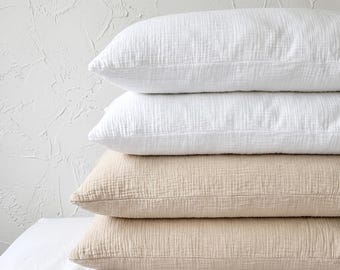 Organic Muslin Pillow Case Set of 2, Sand Softened Cotton Envelope Closure Pillow Cover
