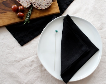 Linen Napkin Black, Soft Dinner Napkins Bulk, Black and White Decor, Table Linens, Wedding Napkins Bulk