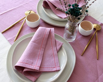 Linen Table Runner, Woodrose Table Linens, Christmas Gift, Coffee Table Runner, Wedding Table Runner, Washed, Soft, Modern Table Decor