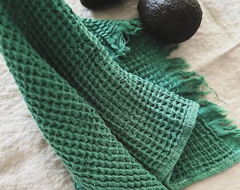 Waffle towel forest green, Kitchen towel, Stone washed hand towel, Green washcloth, Guest towel, Absorbent every day towel