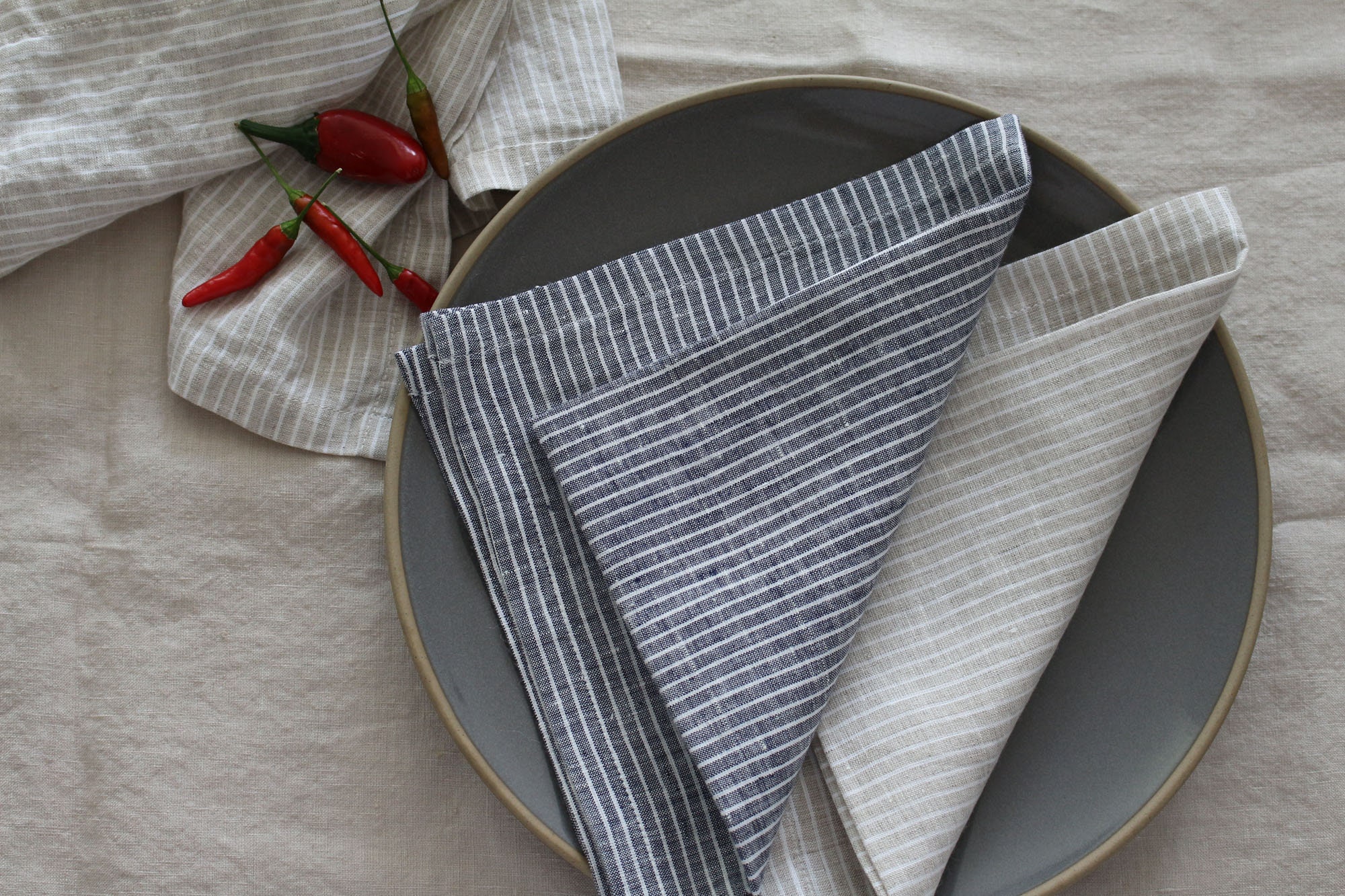 Linen Napkins French Linen. Natural. Cottage, Country Style Linen. Set of  Linen Napkins. Stonewashed. Linen Cloth Napkins. Stripes 