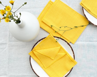 Yellow cotton napkin set of 2 or 4, handcrafted stylish dinner napkins, cloth napkins set,table linens, wedding napkins bulk, home gift idea