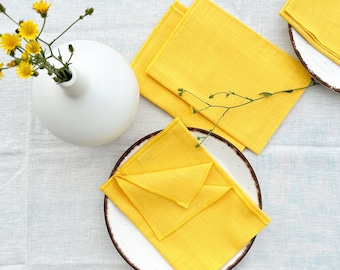 Yellow cotton napkin set of 2 or 4, handcrafted stylish dinner napkins, cloth napkins set,table linens, wedding napkins bulk, home gift idea