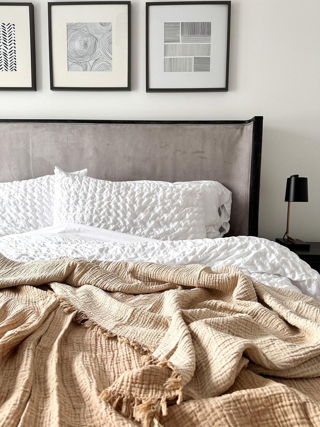 Muslin Blanket Queen, Reversible Dual Color Blanket, Oversized Muslin