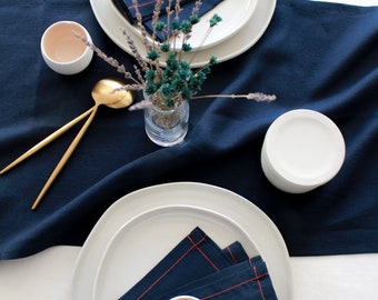 Navy Linen Table Runner, Table Linens, Christmas Gift, Coffee Table Runner, Wedding Table Runner, Modern Table Decor, Blue Decor